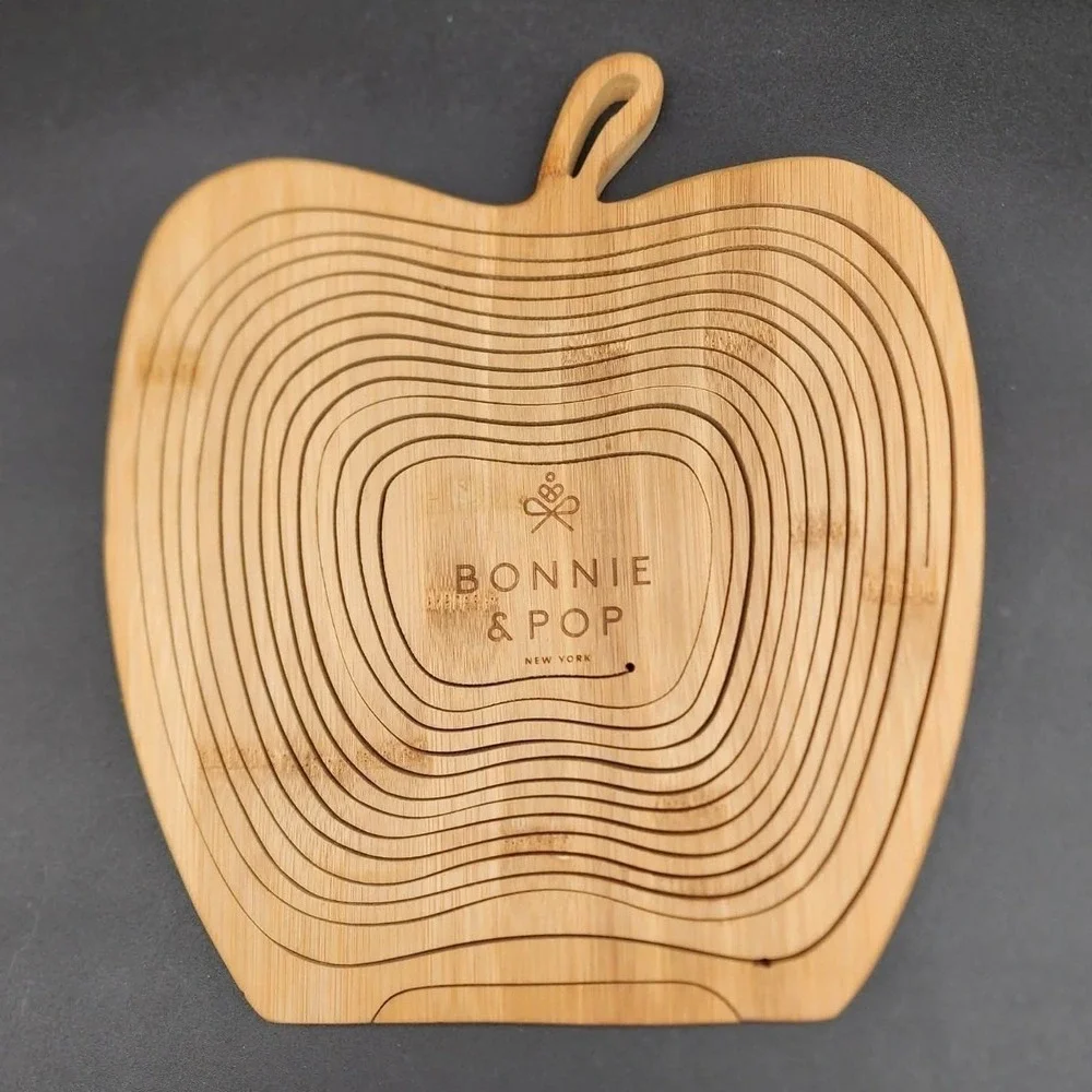Bonnie & Pop Apple Collapsible Bamboo Fruit Basket Natural Wood‎ Large Decor